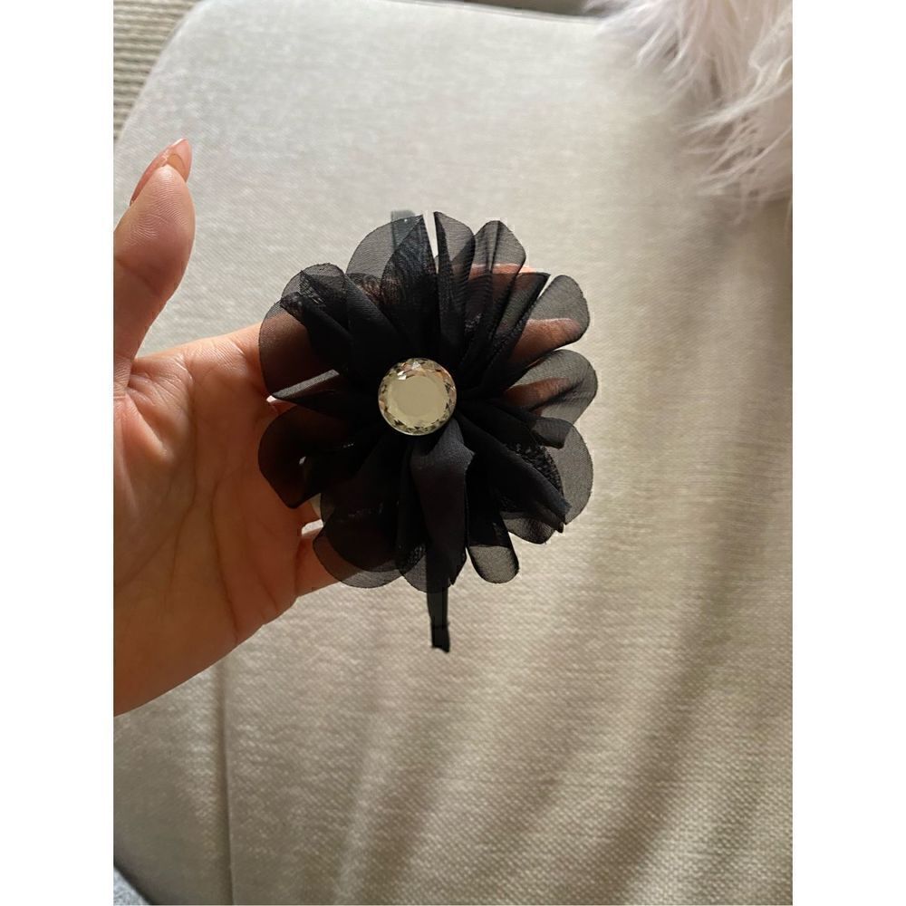 Black flower with rhinestone headband